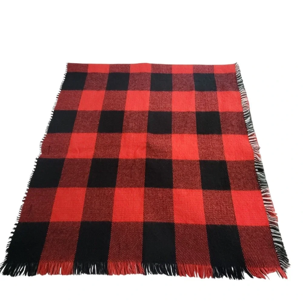Reversible Shawl Wrap Womens Red Buffalo Plaid Black White Houndstooth 22